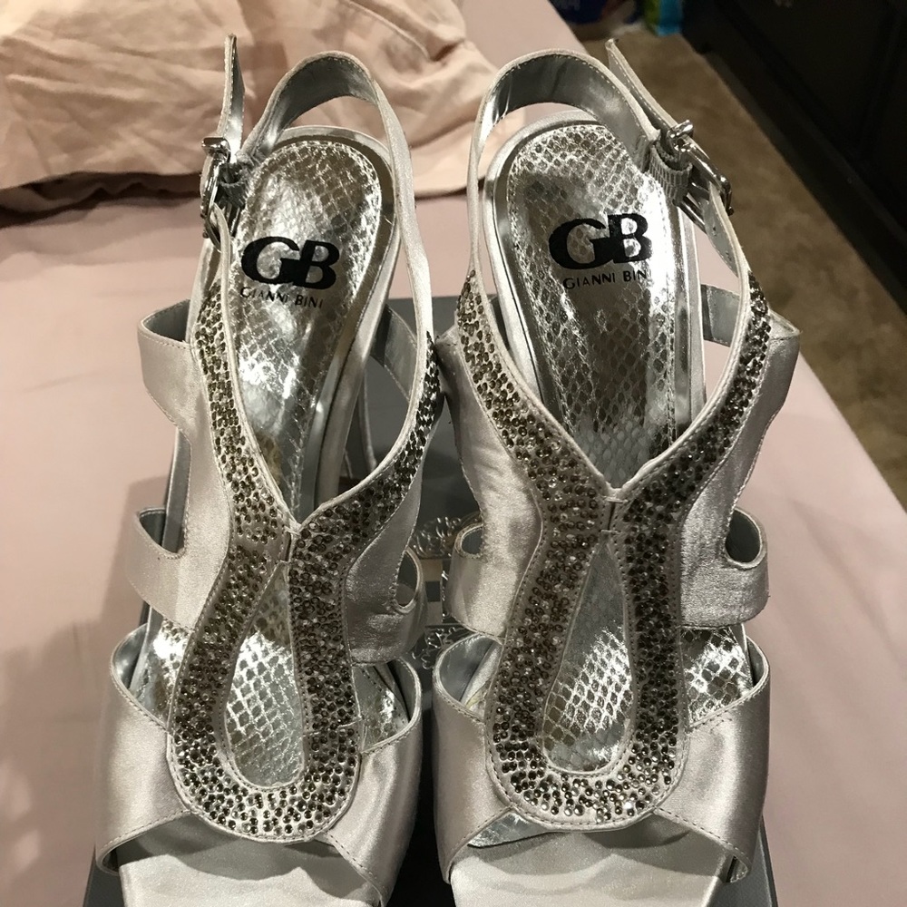 Gianni Bini Silver Embellished Satin Sandals